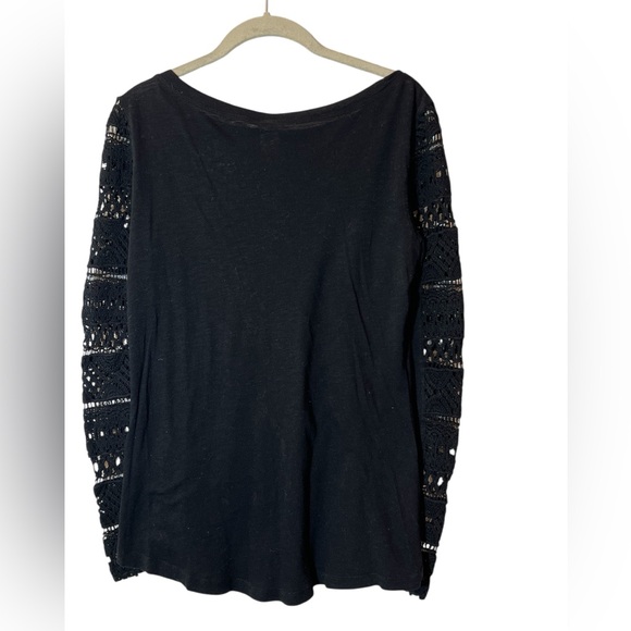 XCVI Womens Black Crochet Sleeve Cotton Blend Top Size S Boho Whimsigoth - Picture 2 of 7
